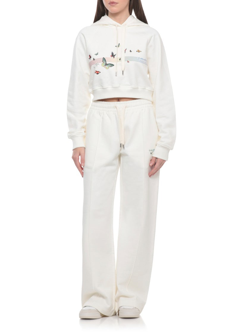 Casablanca Ivory Butterfly Print Crop Hoodie