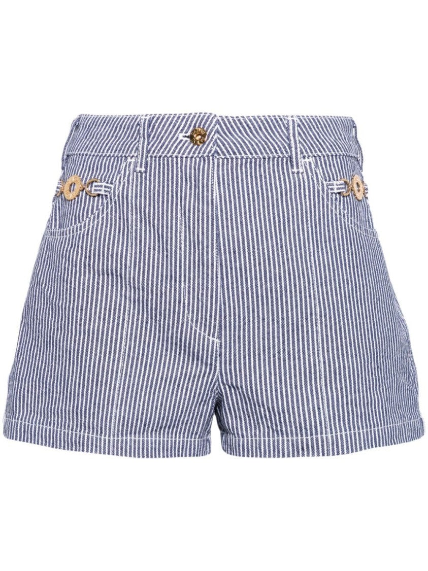 Patou Navy Blue Vertical Stripe High-Rise Shorts