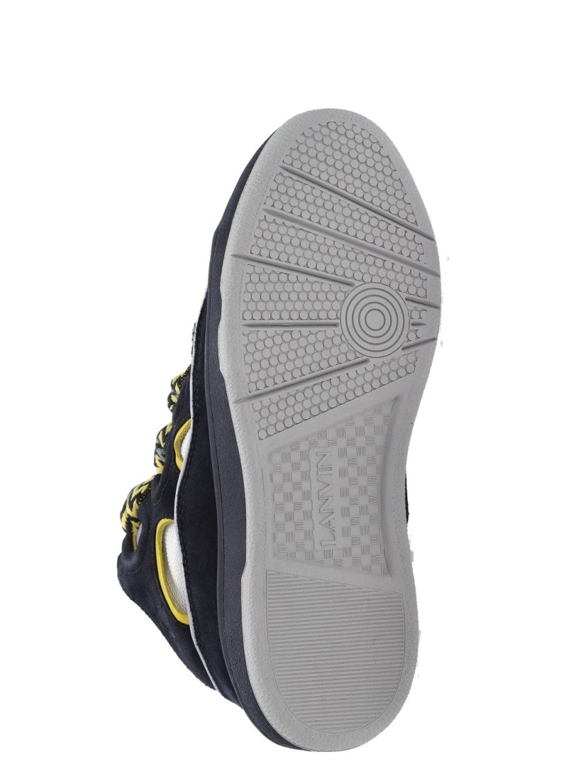 Lanvin Navy Blue Curb Leather Sneakers