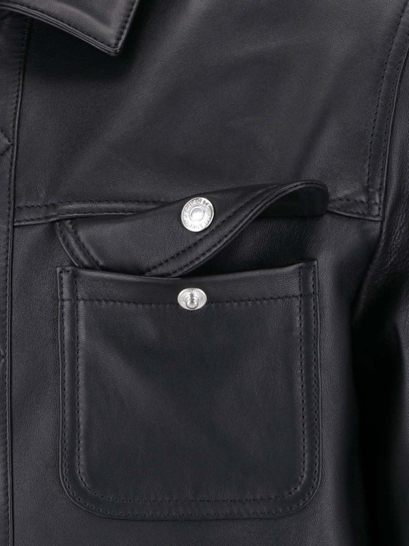 Dsquared2 Sleek Black Leather Jacket With Structured Silhouette