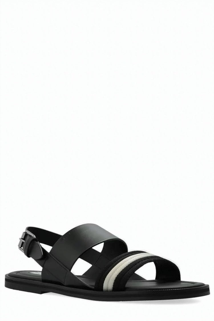 Bally Black Leather And Fabric Sandal With Adjustable Ankle Strap