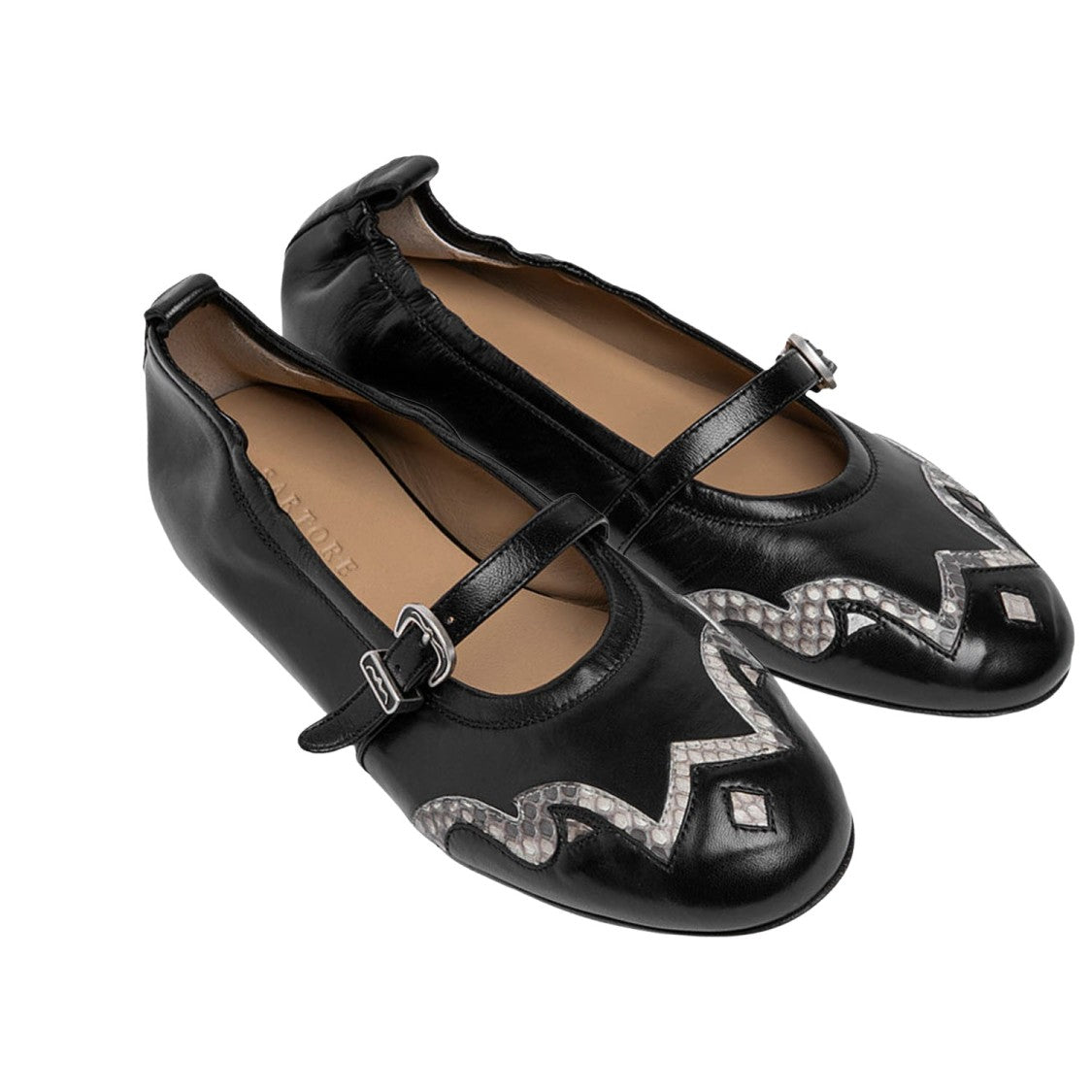 Sartore Leather And Python Ballerina Flats