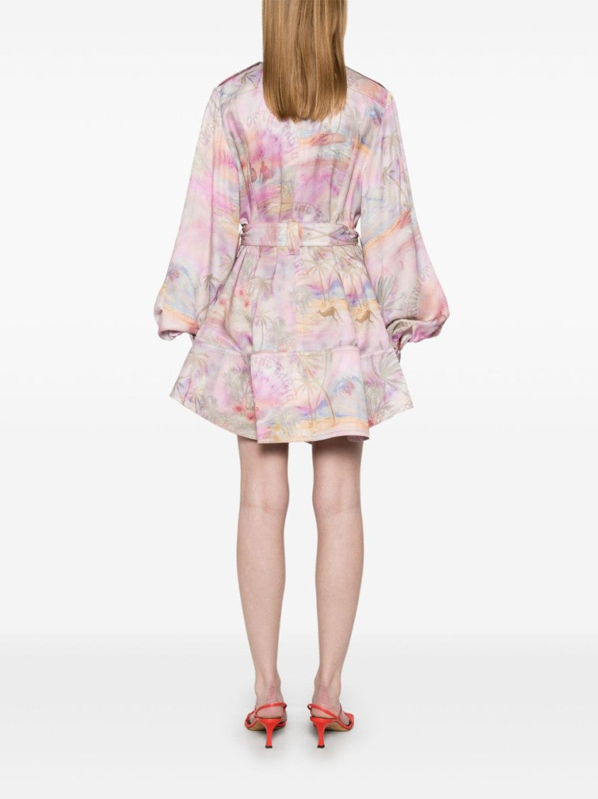 Zimmermann Soft Flowy Mini Dress With Puffed Sleeves