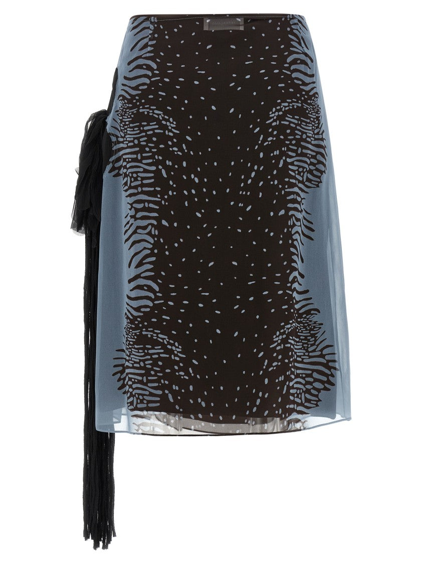 Ferragamo Animal Print Silk Blend Georgette Midi Skirt With Floral Inlay
