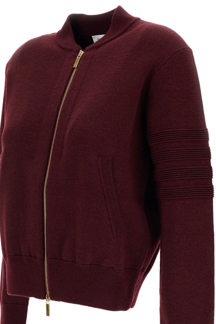 Thom Browne Burgundy Ottoman Milano Stitch 4-Bar Bomber Jacket