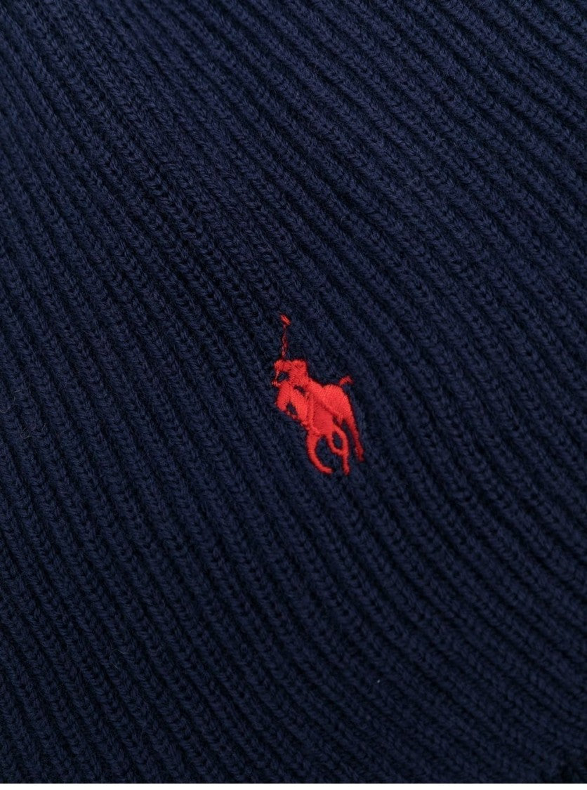 Polo Ralph Lauren Textured Knit Scarf In Rich Black Wool