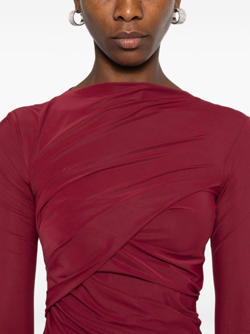 Amazuin Burgundy Midi Dress With Draped Detailing