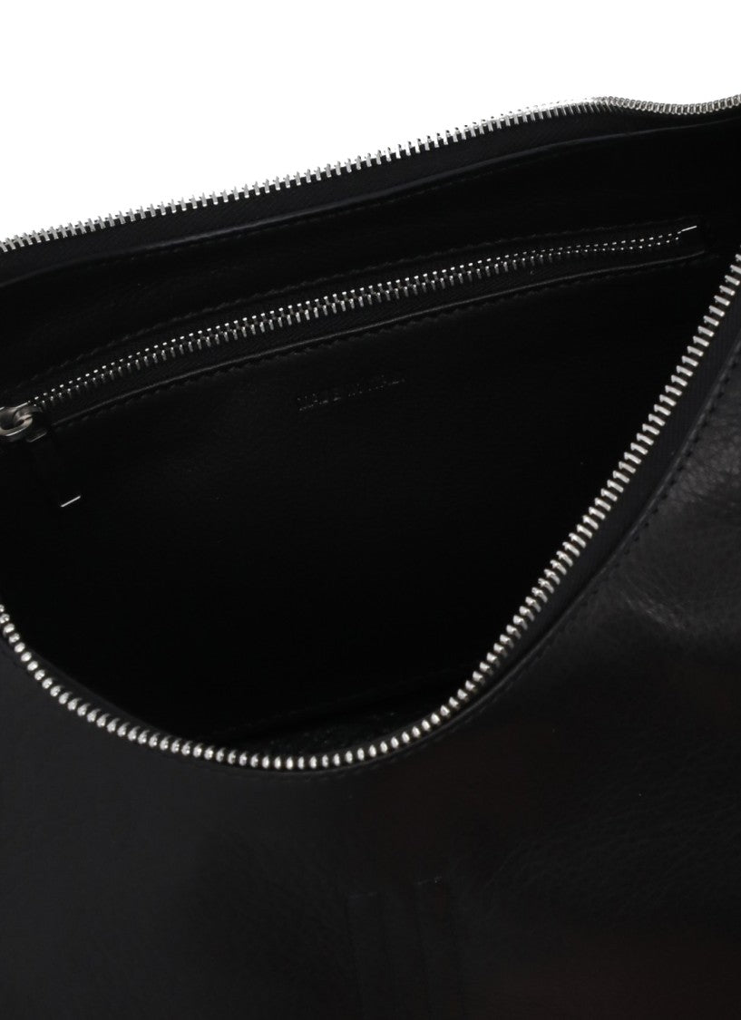 Rick Owens Minimalist Black Leather Bag With Silver Carabiner And Internal Pocket