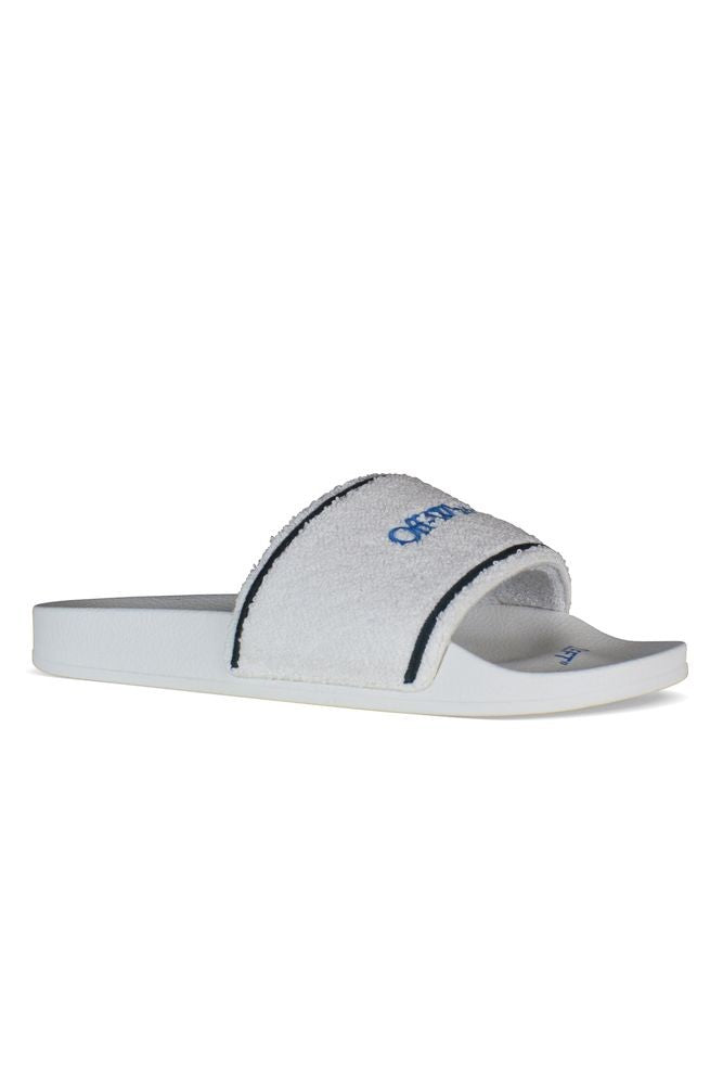 Off-White White Towel Material Slides With Striped Detailing