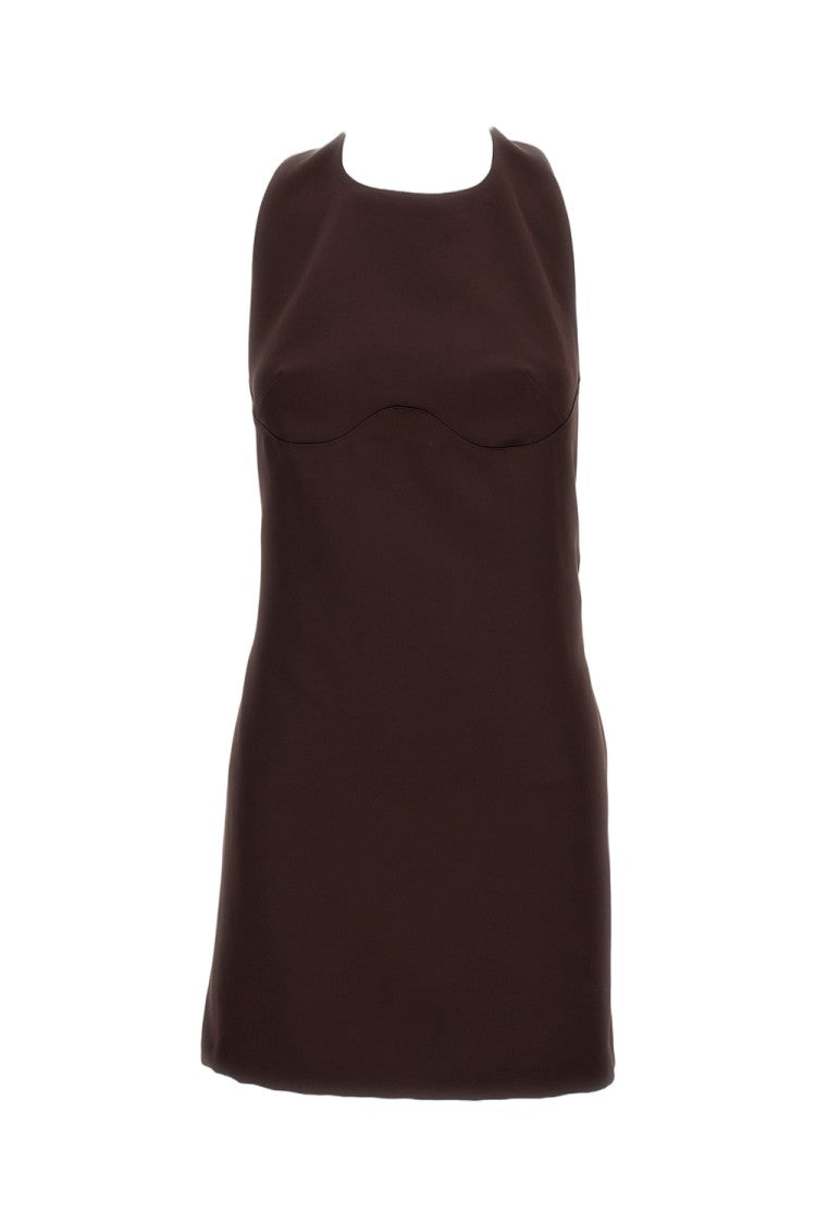 Elisabetta Franchi Brown Short Dress With A-Line Halter Neckline