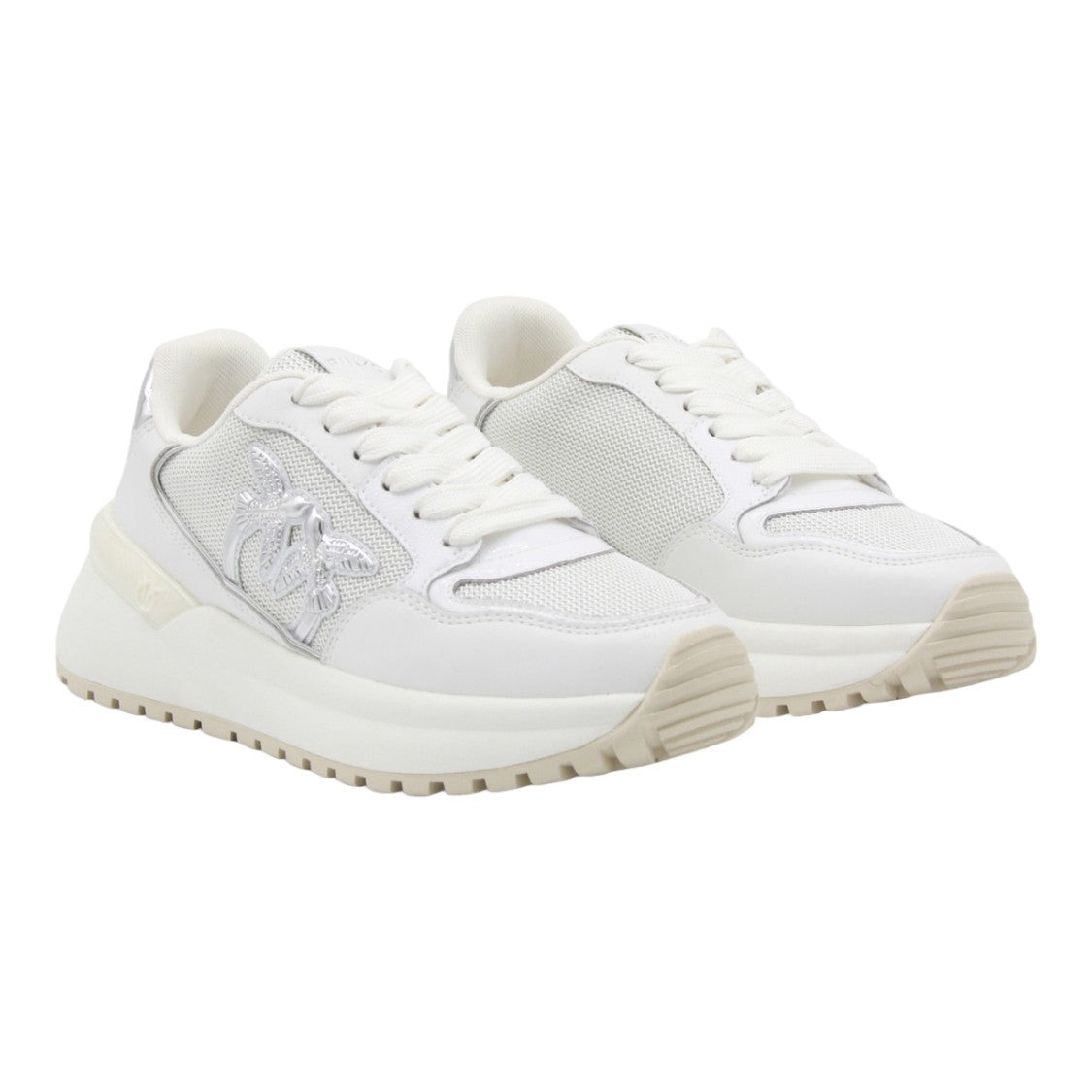 Pinko White Sneakers With Metallic Emblem