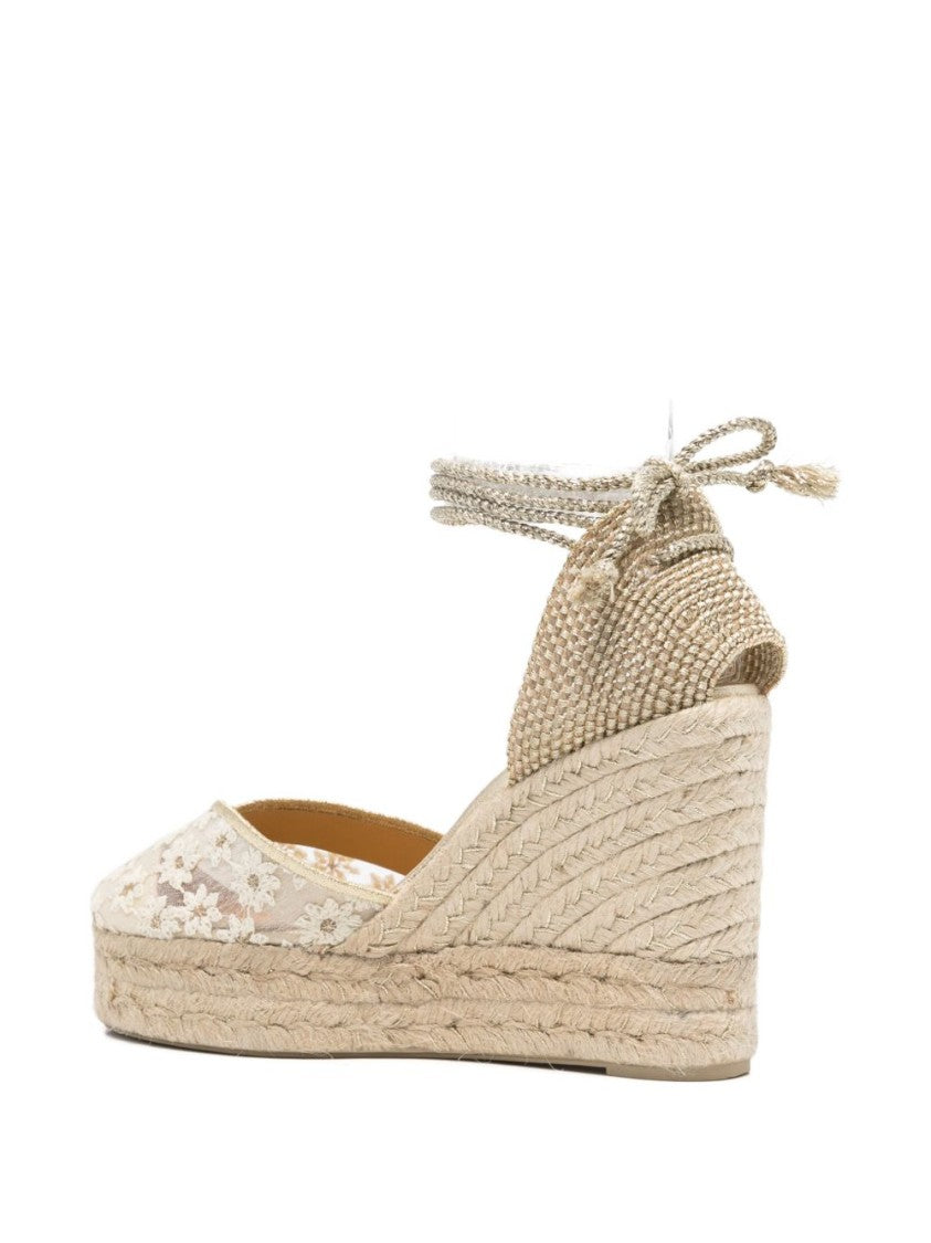 Castaner Chic White And Gold Woven Wedge Sandals