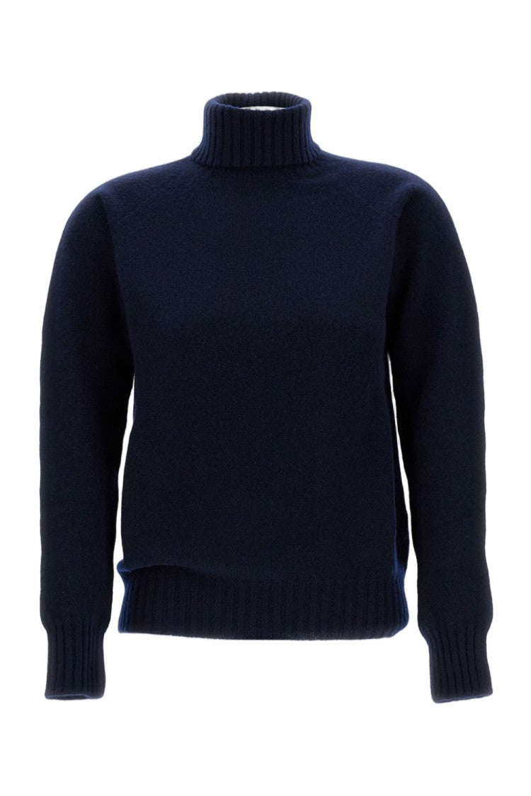 Drumohr Flat-Knit Wool Turtleneck Sweater With Ribbed Details