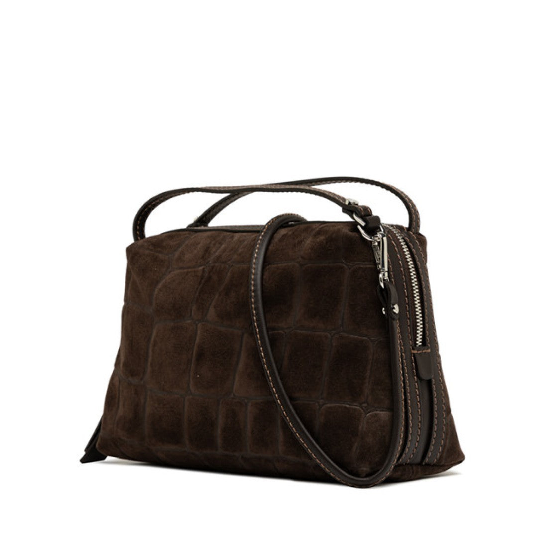 Gianni Chiarini Coffee Alifa Croc-Embossed Suede Bag