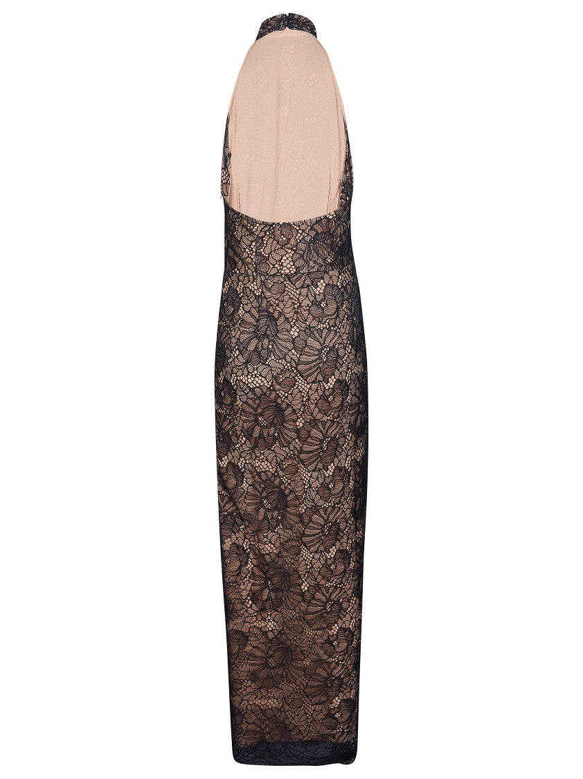 Rotate Black Lace Halterneck Floral Lace Midi Dress