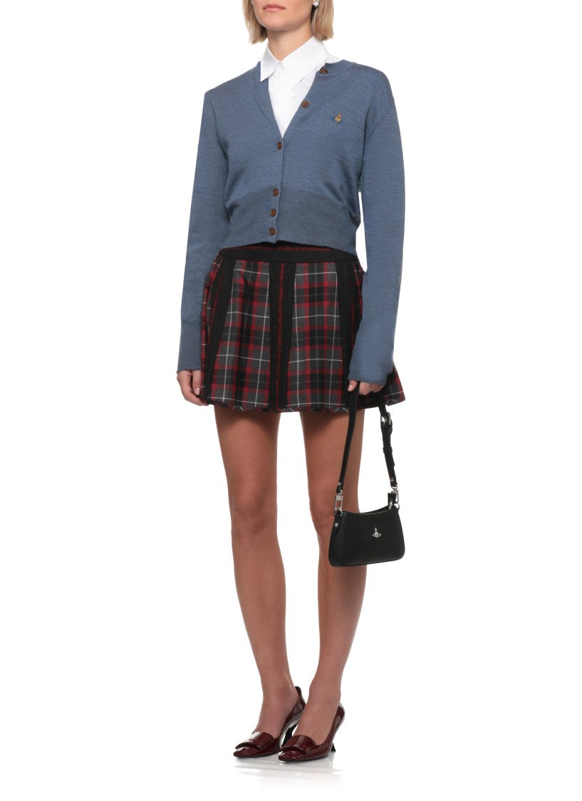 Vivienne Westwood Blue Wool Knit Bea Cardigan With Embroidered Logo
