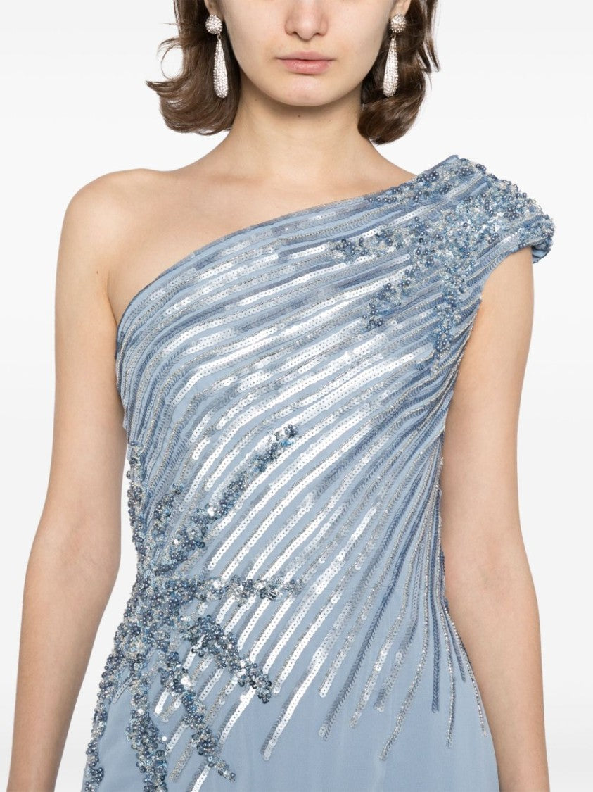 Saiid Kobeisy One Shoulder Sequin Long Dress
