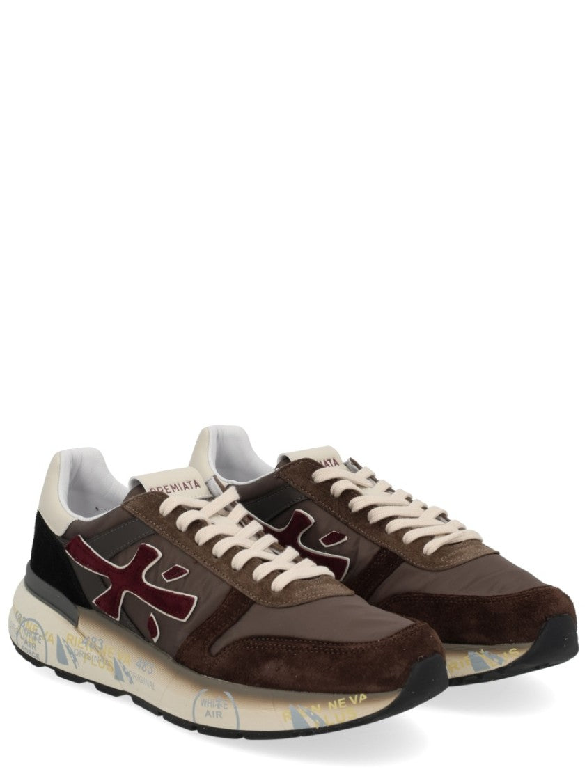 Premiata Brown Multi-Material Sneakers With Logo Detail