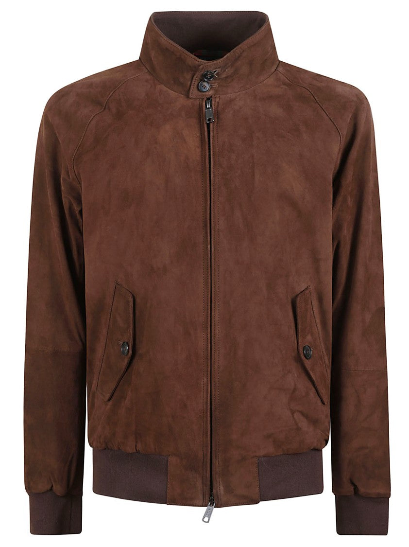 Baracuta Minimalist Brown Suede Jacket With Ribbed Details