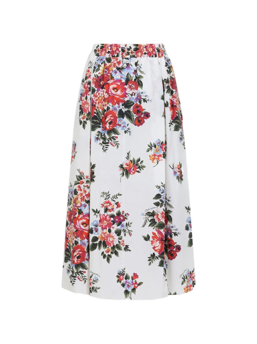 Dolce & Gabbana Knee-Length Floral Print Gathered Cotton Skirt