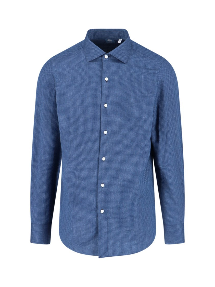 Finamore Structured Blue Cotton Shirt With Classic Collar