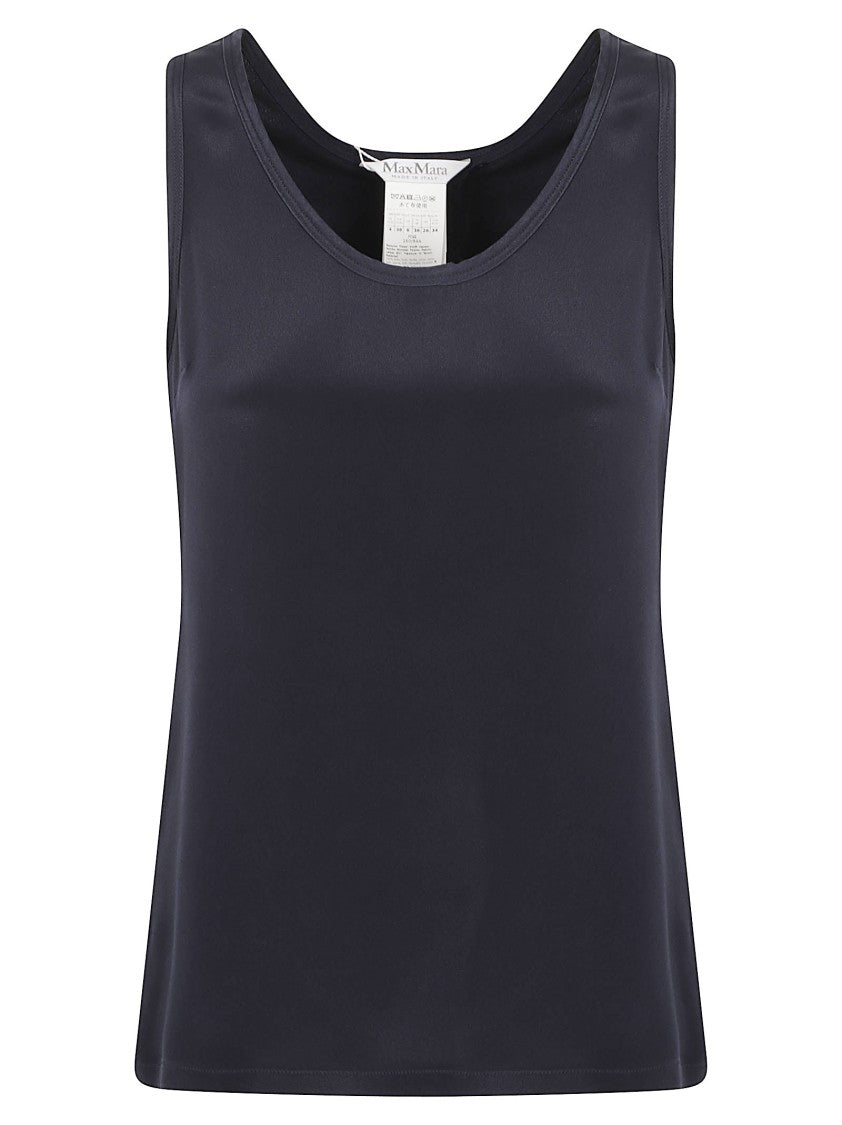 Max Mara Lustrous Silk Sleeveless Top With Classic Round Neckline