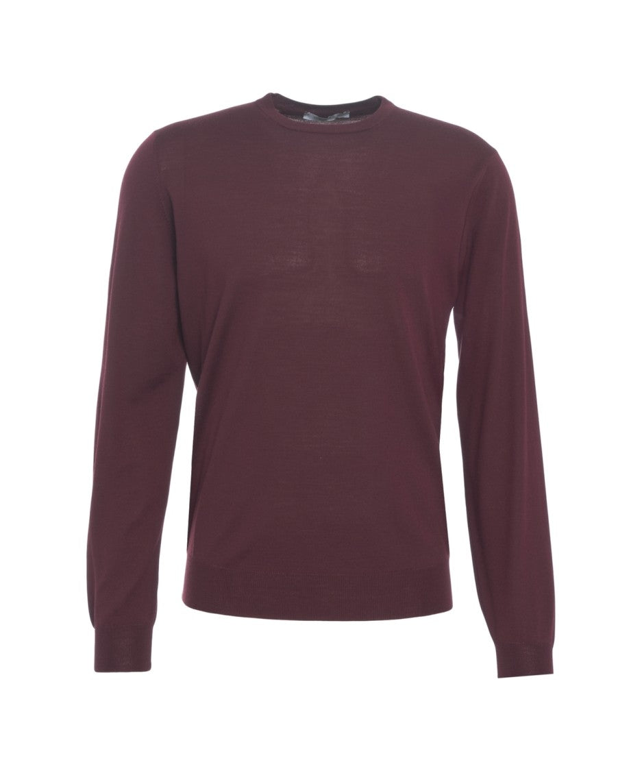Gender Burgundy Slim Fit Crew Neck Sweater With Ribbed Cuffs