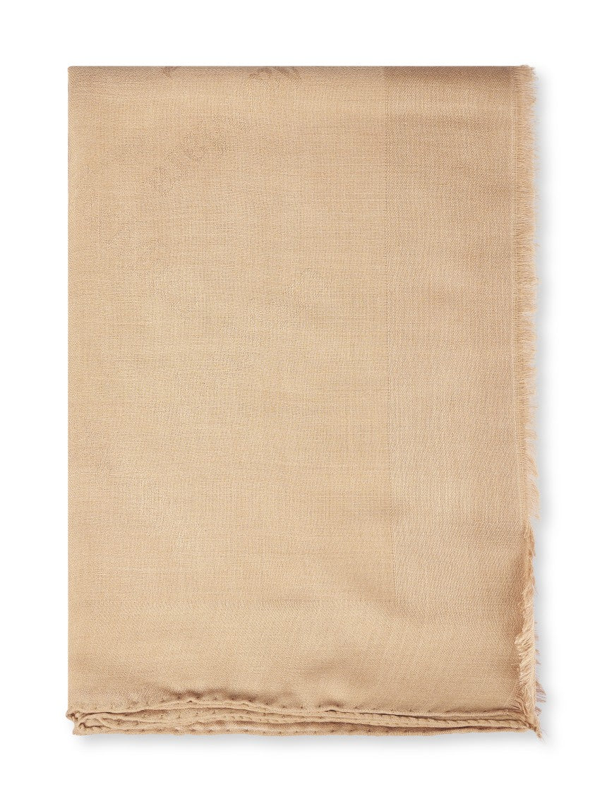 Max Mara Rectangular Wool-Silk Stola-Foulard In Warm Camel Tone