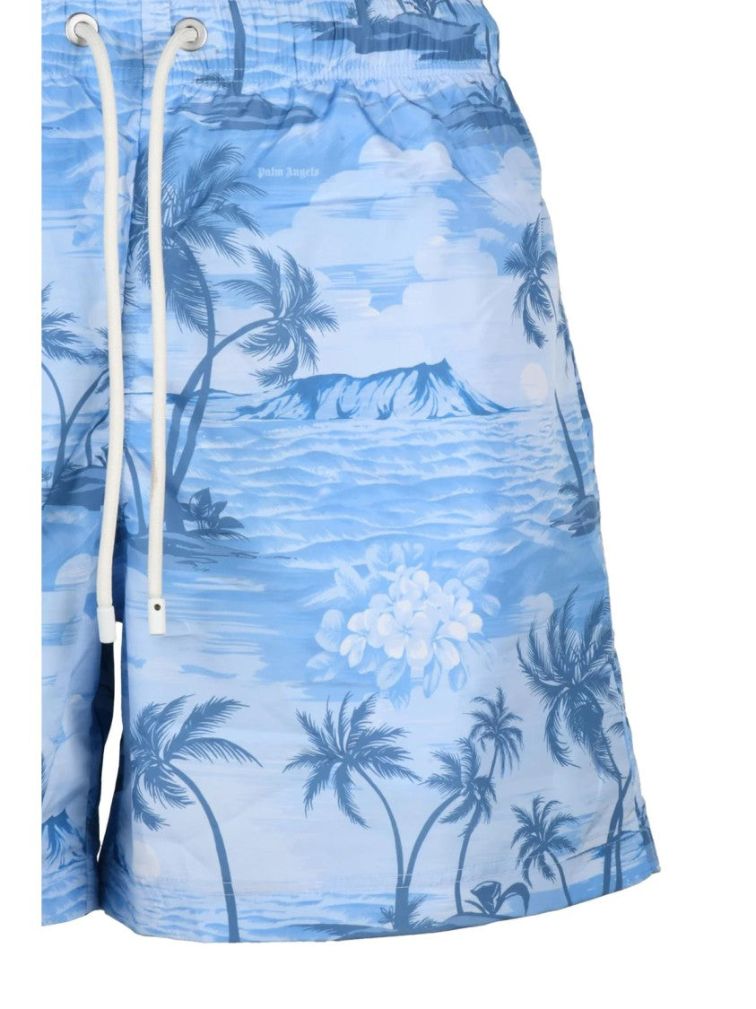 Palm Angels Light Blue Polyester Tropical Swim Shorts