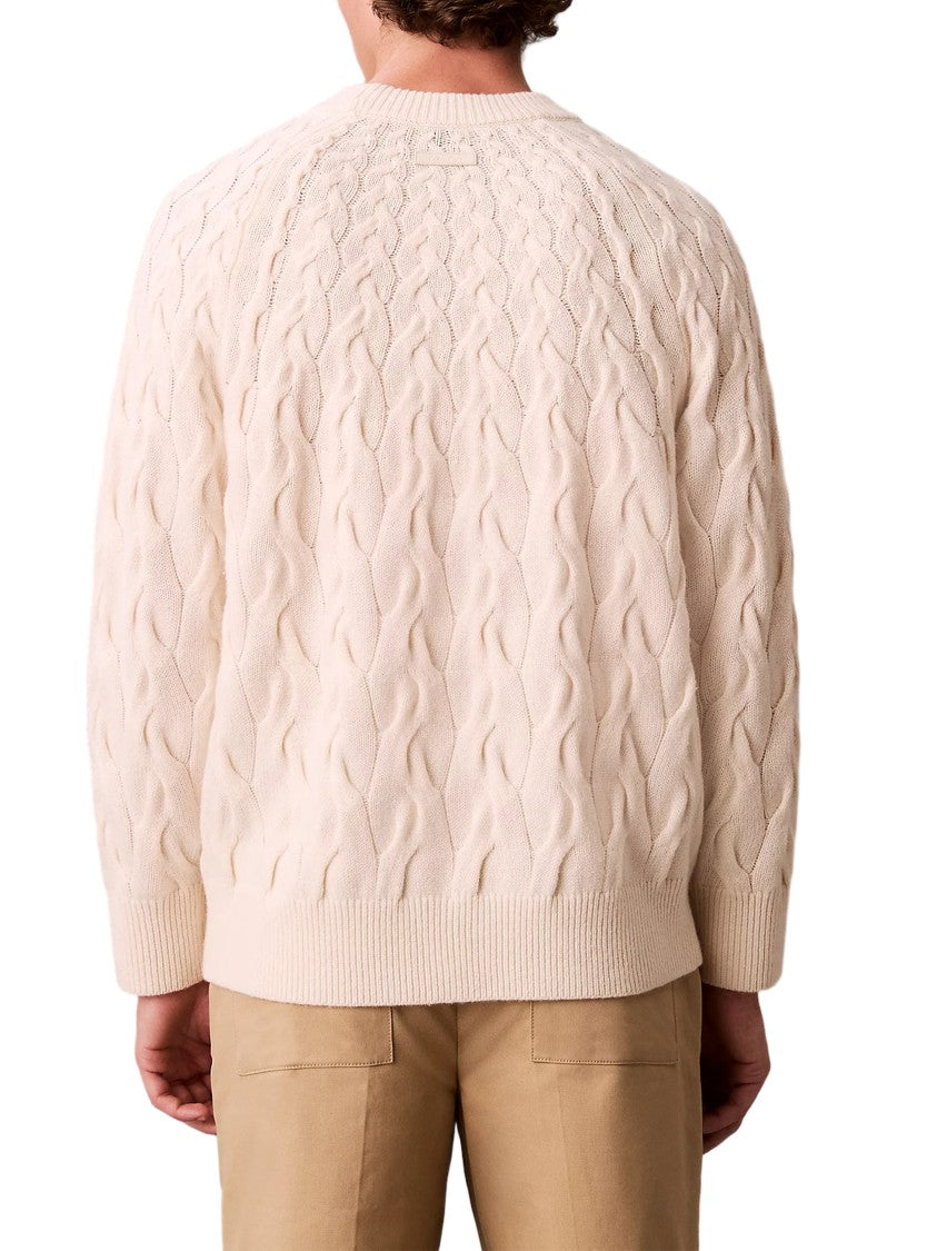 Calvin Klein White Lambswool Blend Cable Knit Sweater