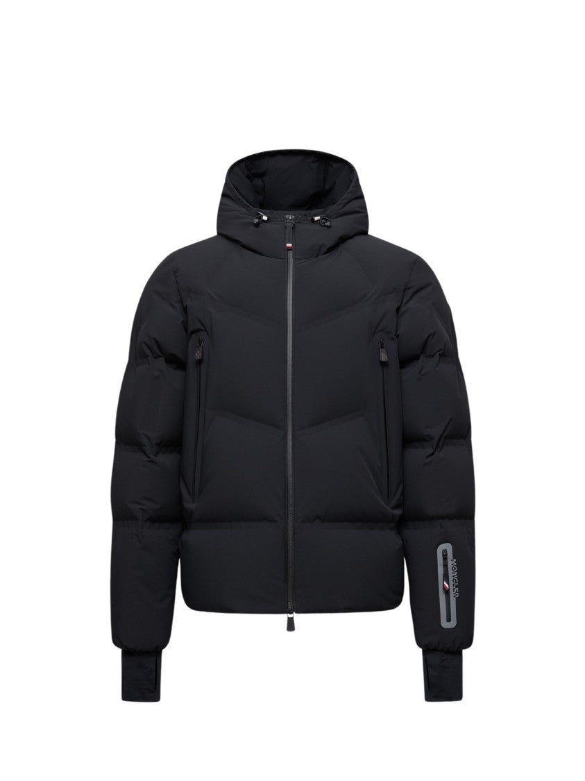 Moncler Grenoble Quilted Black Down Jacket With High Collar And Hood