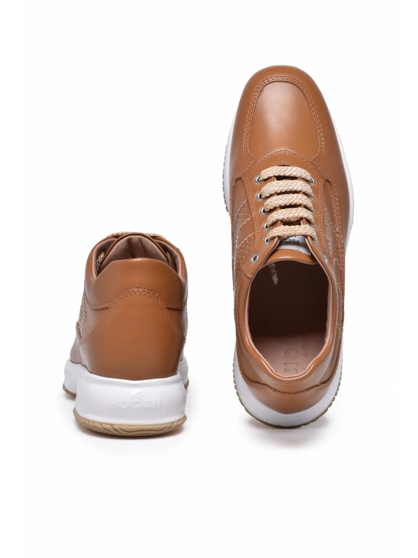 Hogan Brown Perforated Leather Low-Top Sneakers
