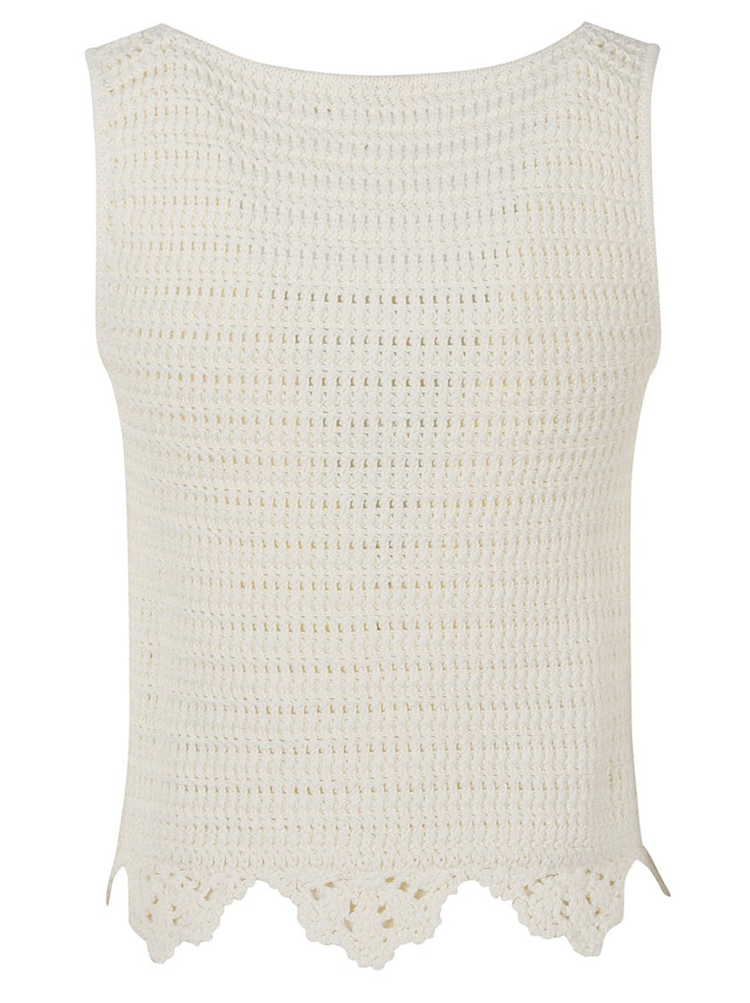 Chloé White Cotton Crochet Crop Top
