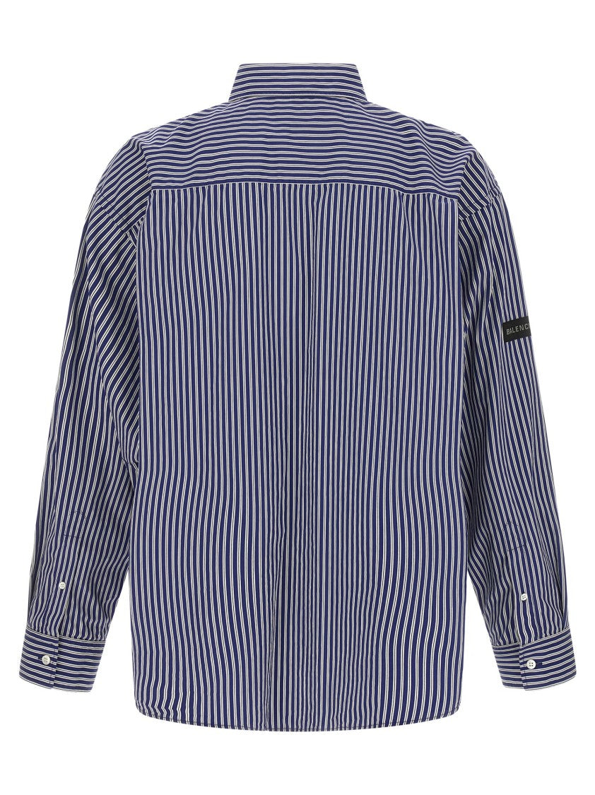 Balenciaga Vertical Stripe Cotton Poplin Shirt With Chest Pocket