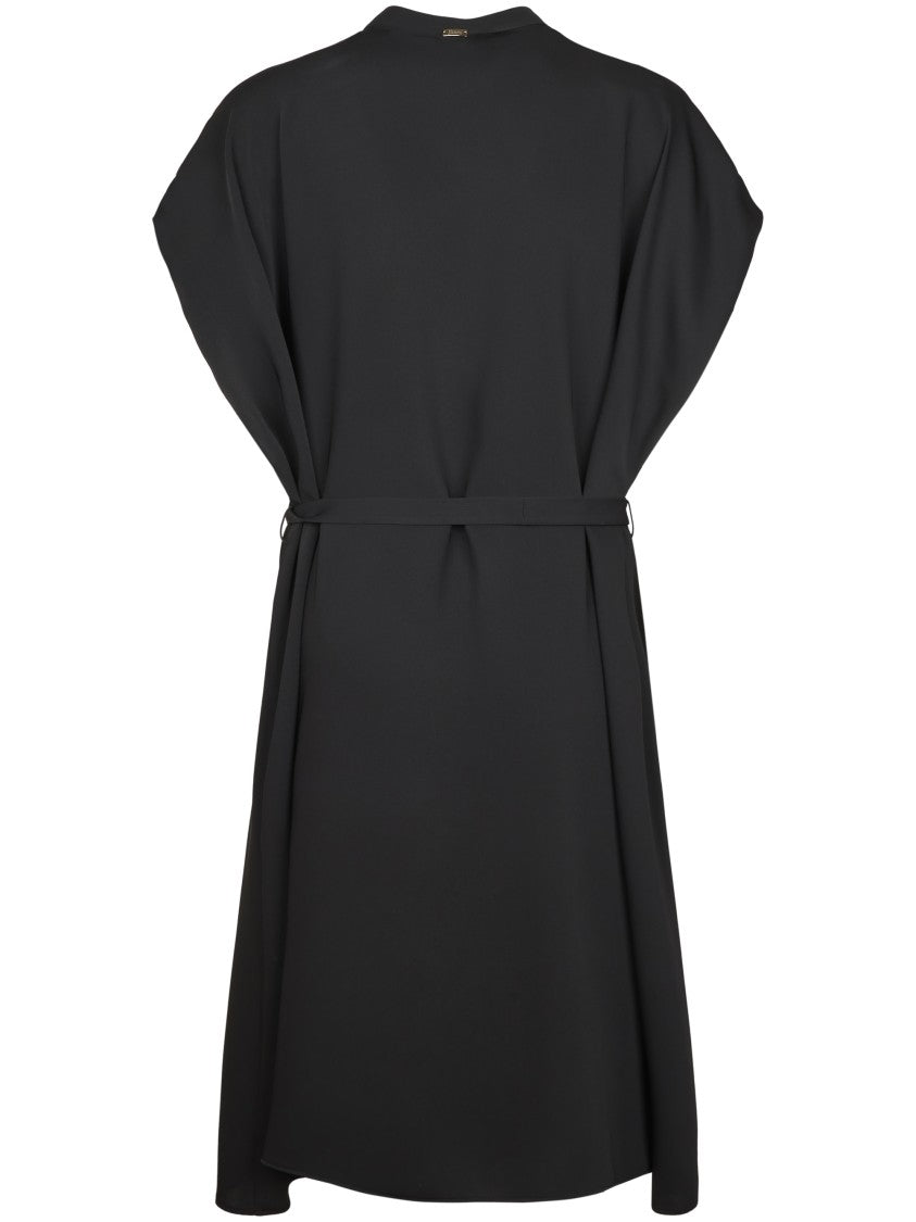 Herno Flowing Black Dress With Round Neckline