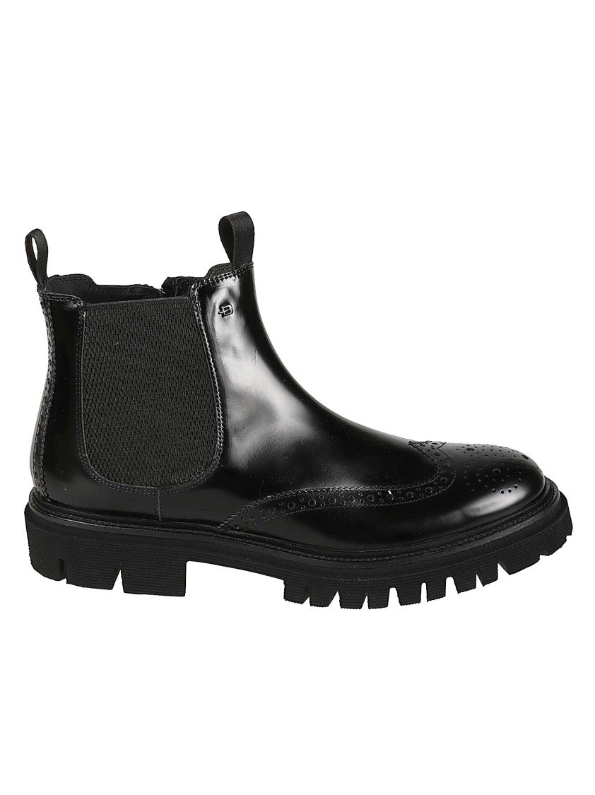 Baldinini Black Calfskin Brogue Detail Ankle Boots