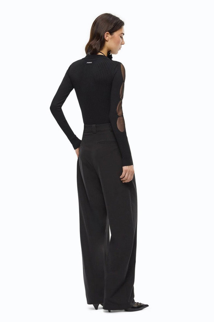 Pinko Black Viscose-Blend Sheer-Panel Top Bodysuit