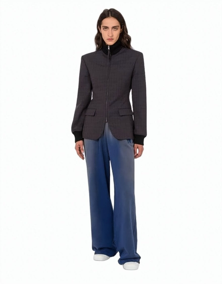 Moschino Tailored High Collar Jacket With Checkered Pattern