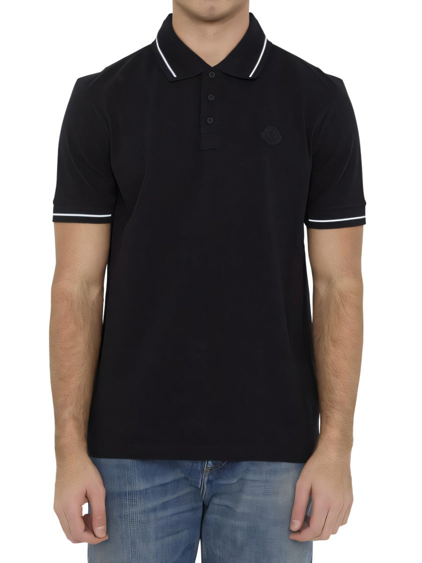 Moncler Classic Black Polo Shirt With Contrasting Stripes