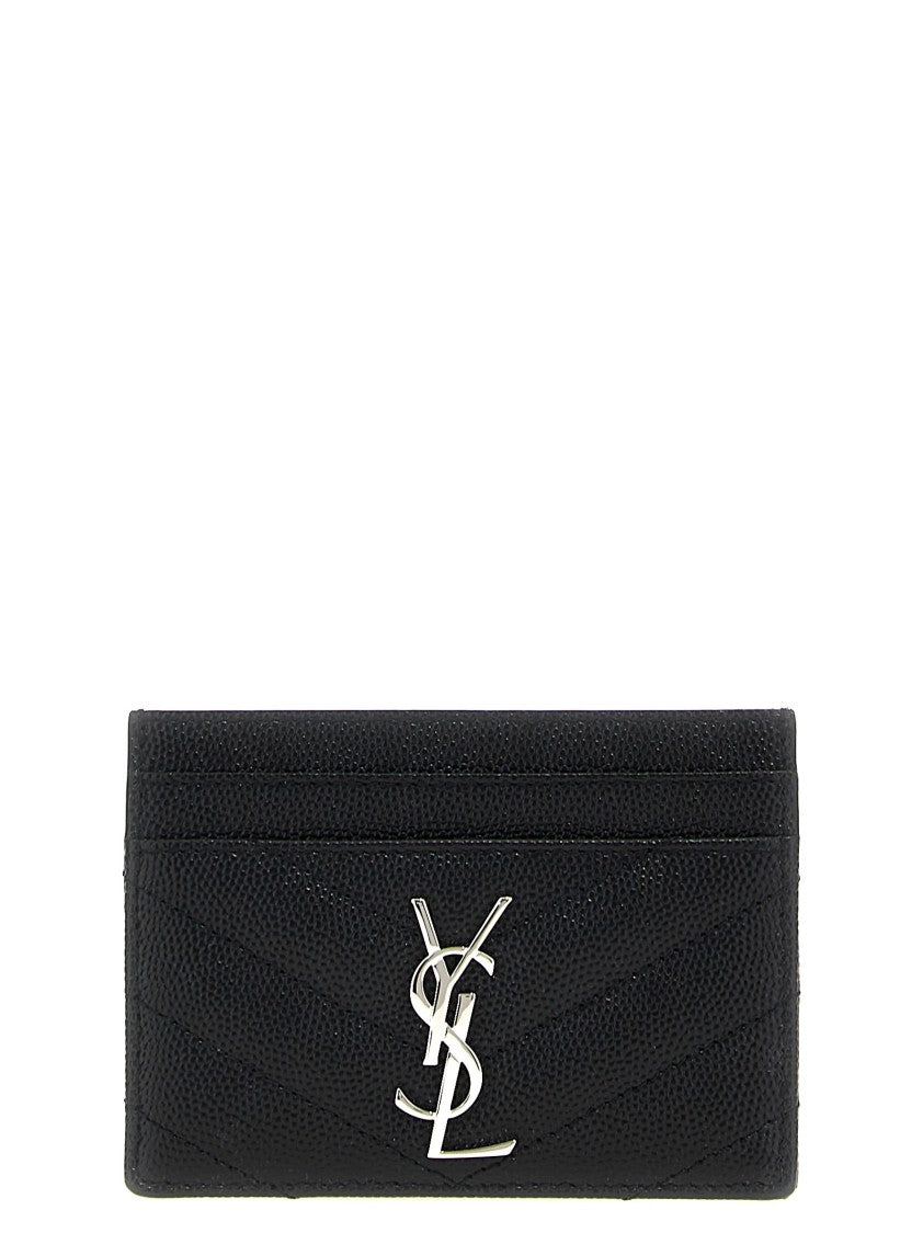 Saint Laurent Quilted Chevron Leather Wallet With Metal Logo Applique