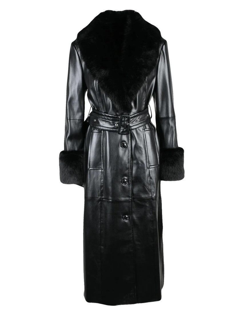 Stand Studio Long Eco-Friendly Coat With Plush Fur Collar And Tailored Waist