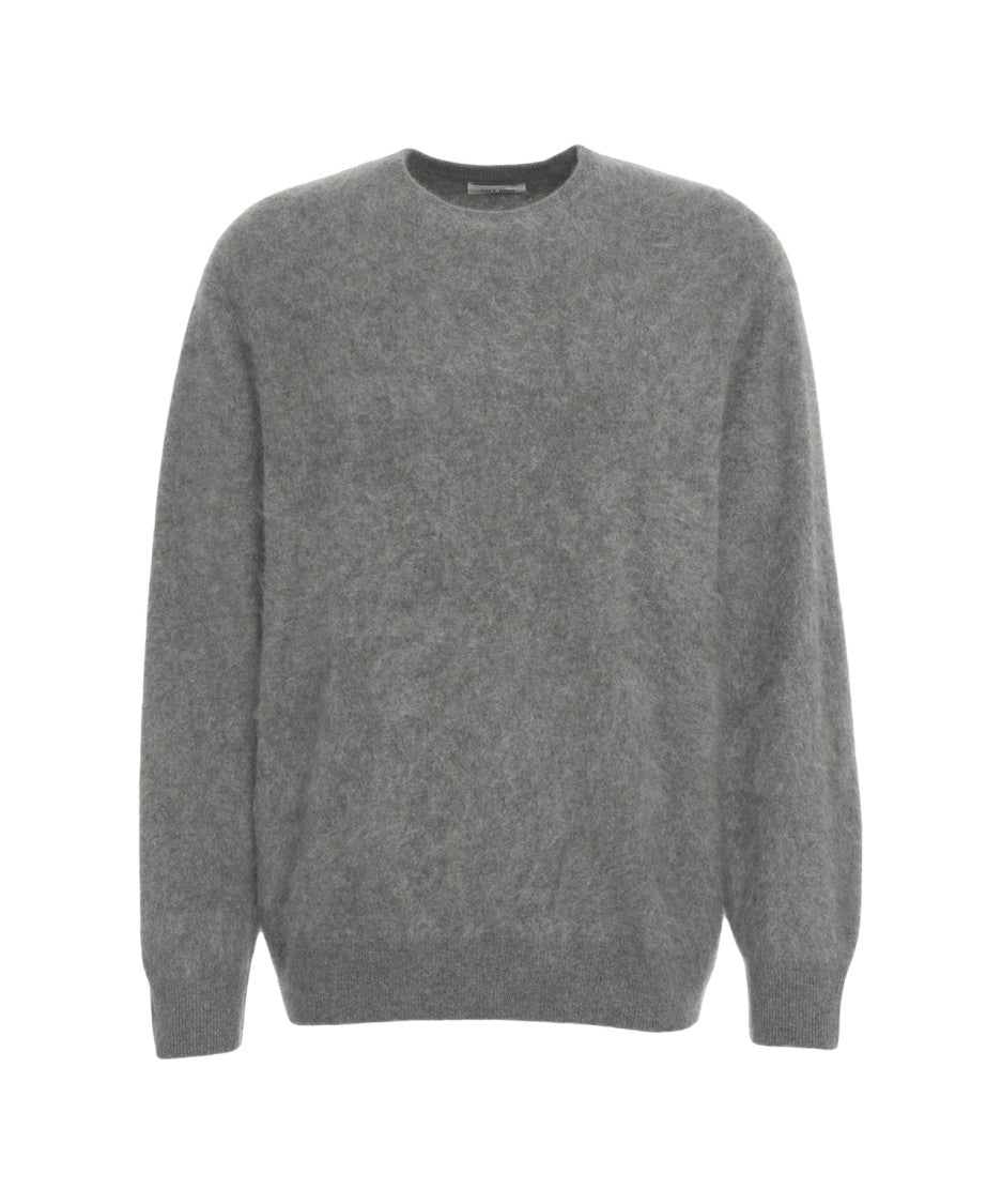 Soft Goat Brushed Cashmere Crew Neck Sweater With Ribbed Details