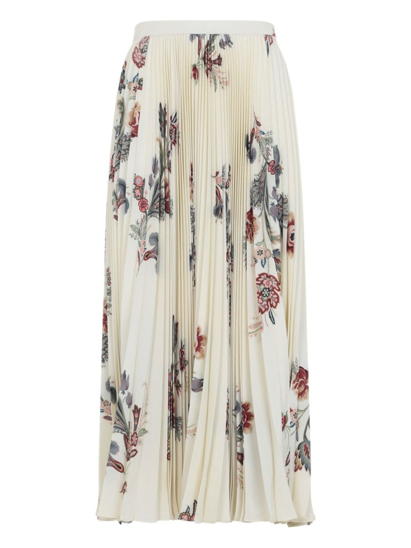 Etro Pleated Sablé Midi Skirt With Floral Print