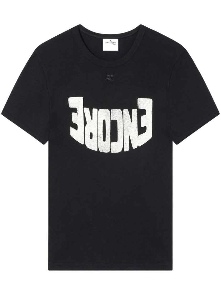 Courrèges Cotton T-Shirt With Inverted Logo Print