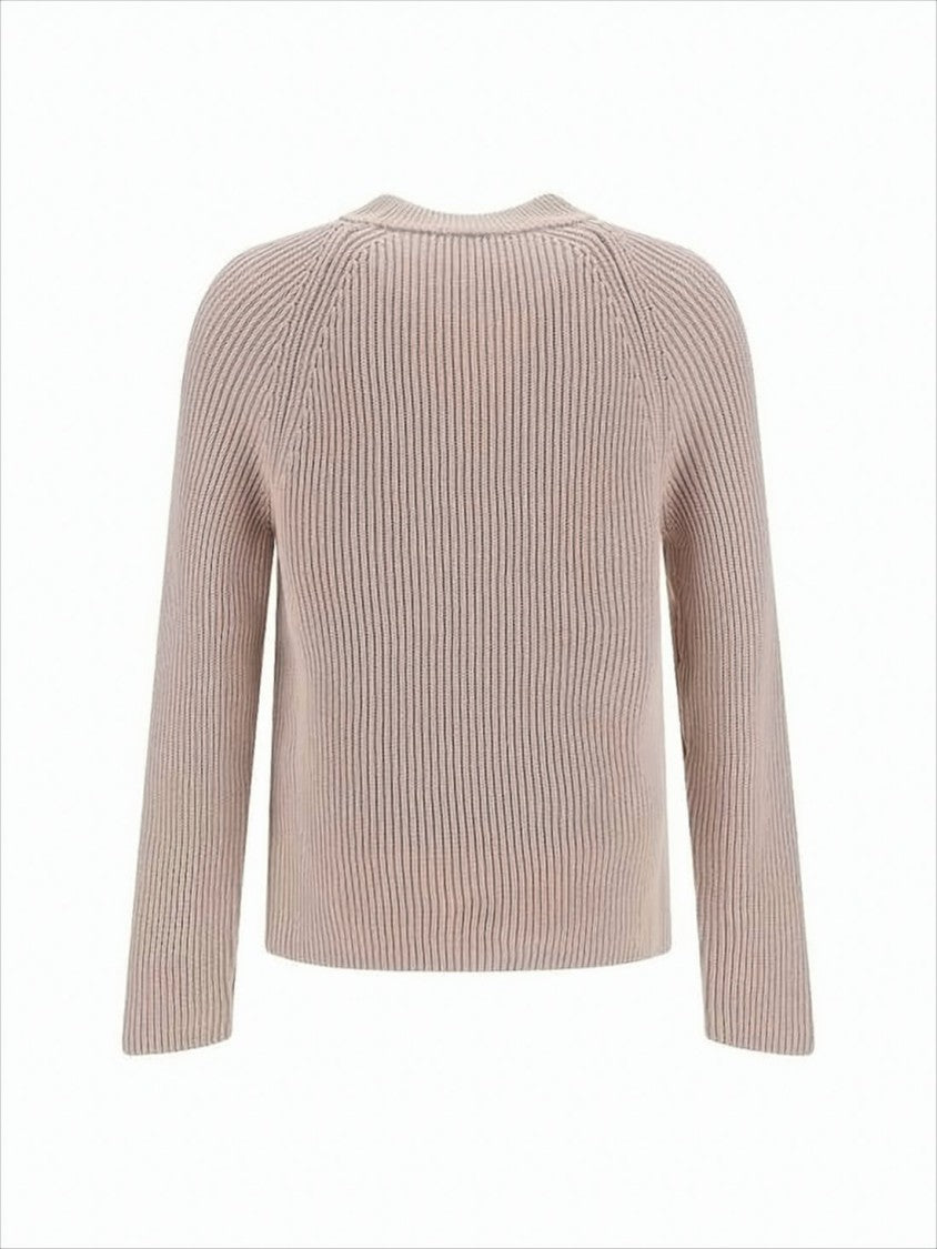 Ami Ribbed Knit Sweater With Crew Neckline