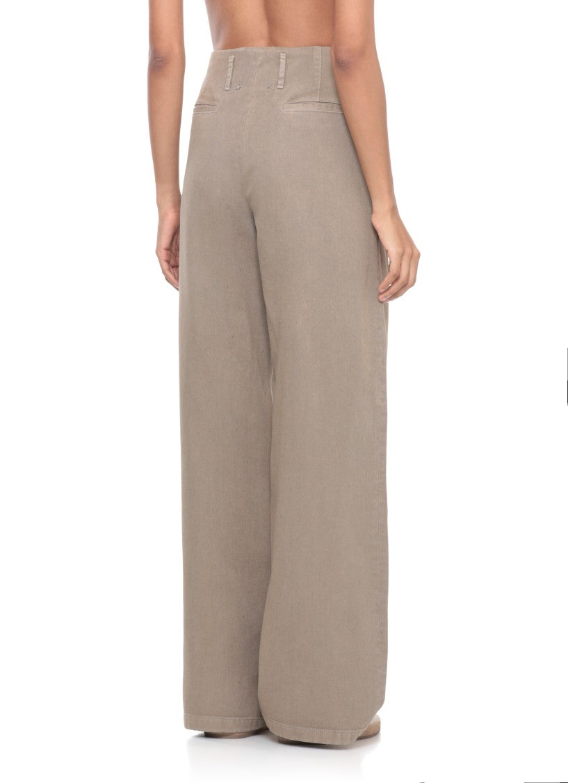 Golden Goose Wide-Leg Beige Cotton Pants