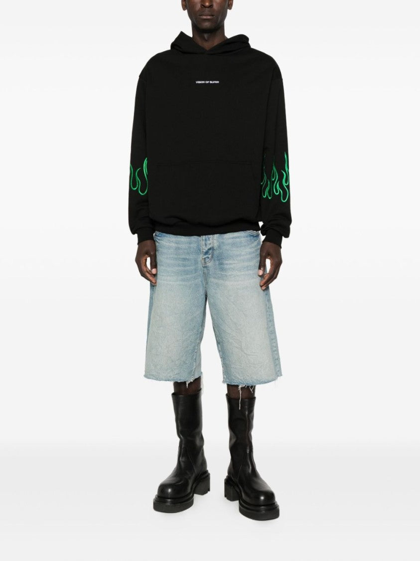 Vision Of Super Relaxed Fit Black Sweatshirt With Flame Embroidery