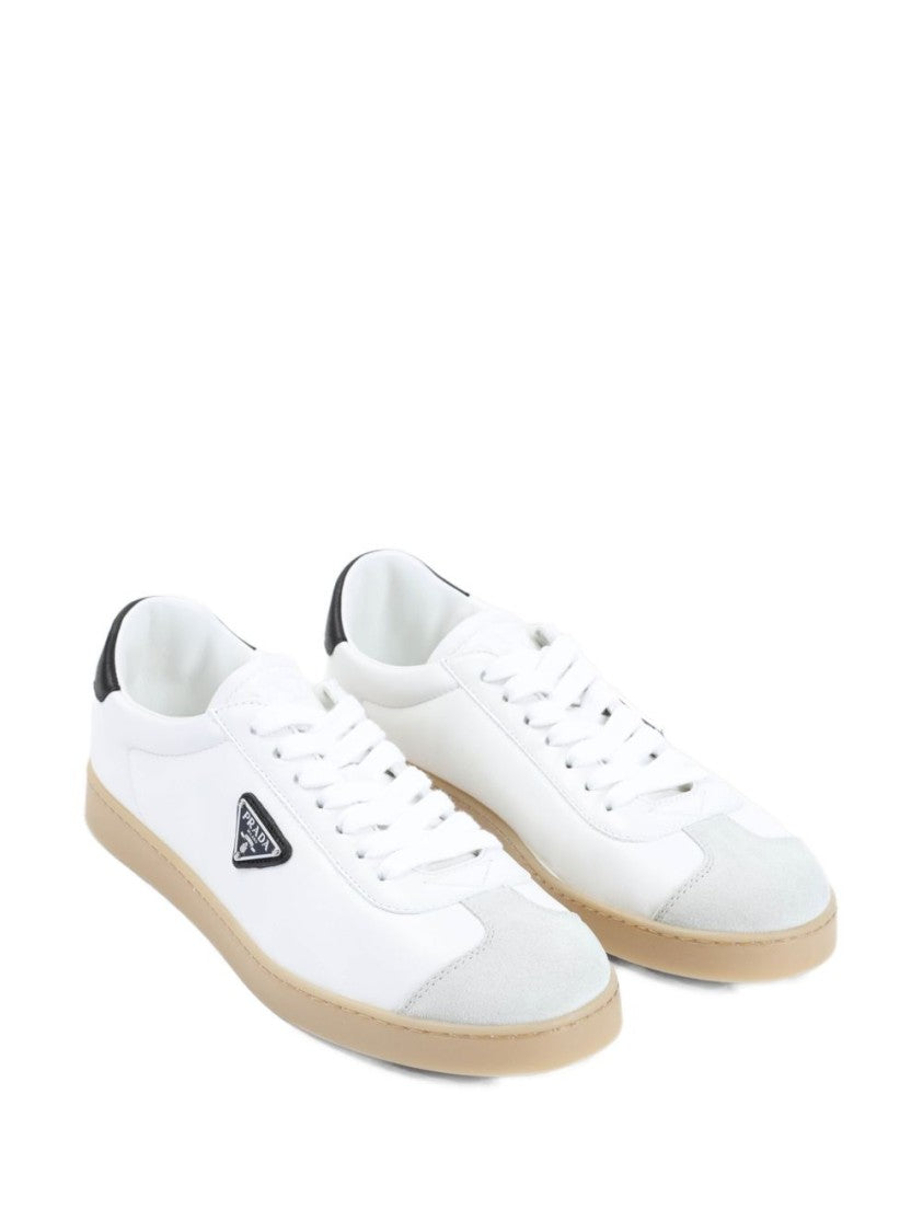 Prada White Leather Sneakers With Suede Accents