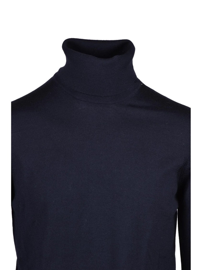 Alpha Studio Cyclist Sweater With High Turtleneck In Navy Blue