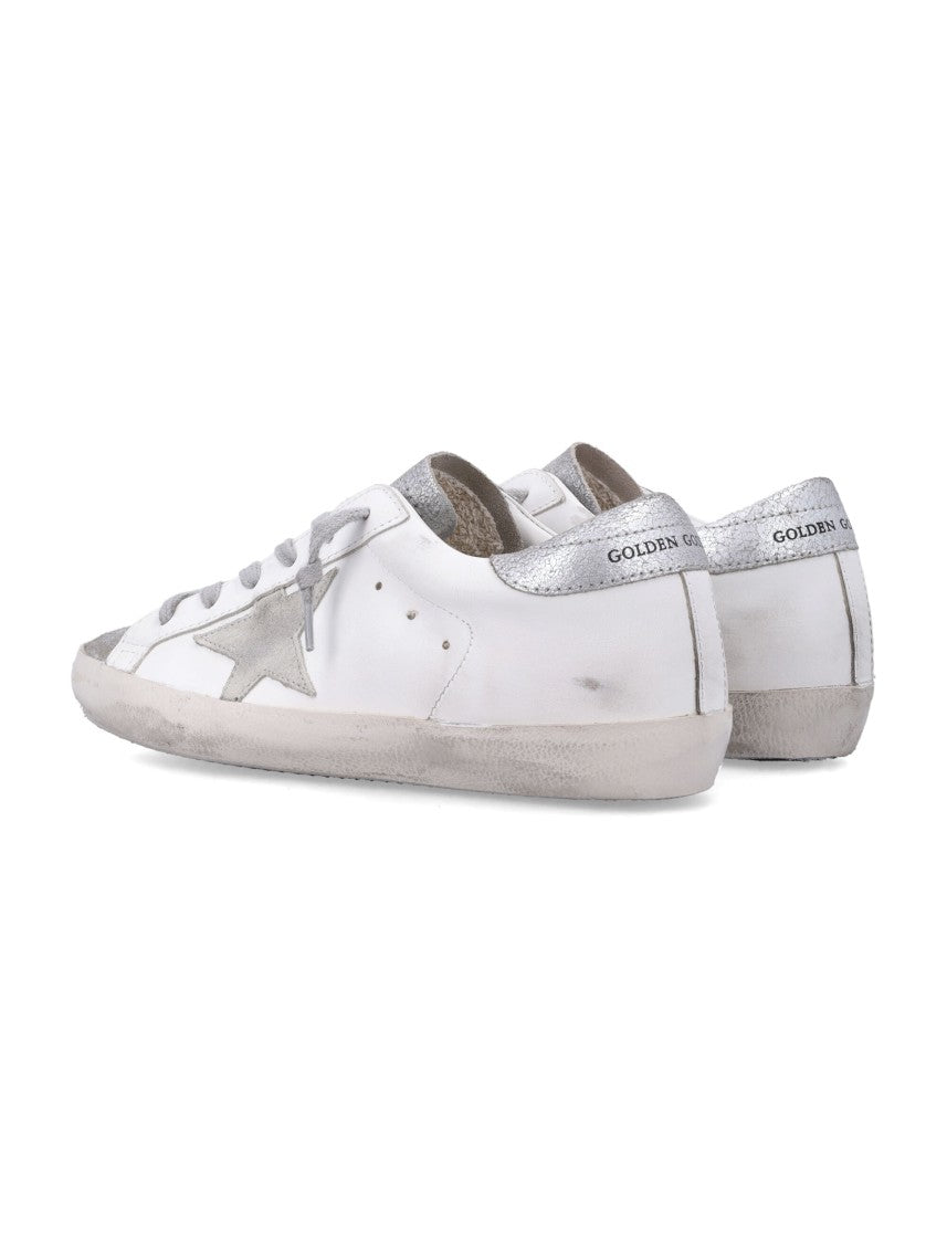 Golden Goose Distressed White Leather Low-Top Sneakers